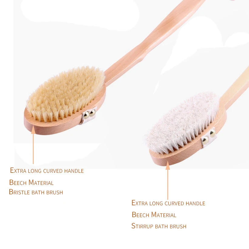 TREESMILE Natural Bristle Bath Brush Blood Exfoliating Body Massage Brushs Wooden Adjustable Shower Brush Dry Brush D30