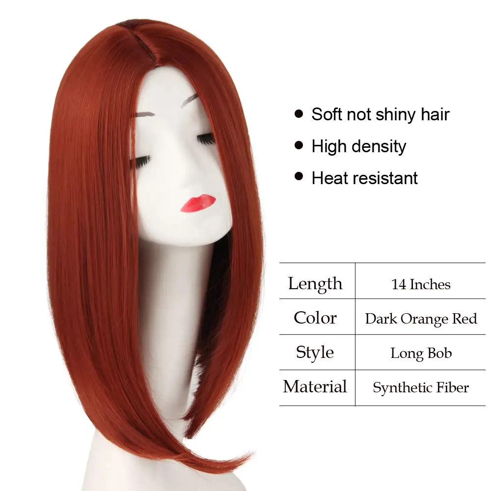 Aiyee Synthetic Ginger Reddish Wigs for Women Shoulder Length Colored Cosplay Short Straight Hair Middle Part Copper Red Bob Wig