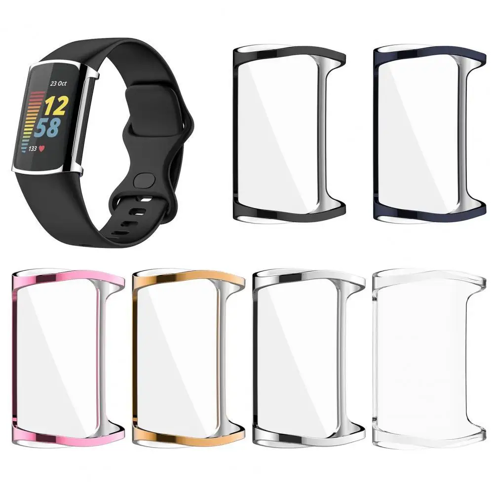 Screen Protector Case for Fitbit' Charge5 Anti-scratch Electroplating Seamless TPU Smart Watch Protector Shells Wearable Devices