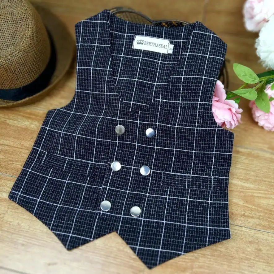 

Baby boy spring autumn infant newborn boy plaid vest v-neck double breasted short waistcoat