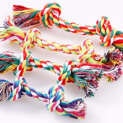 Colore casuale Pet Dog Toy Bite Rope doppio nodo corda di cotone divertente gatto giocattolo morso denti resistenti e affilati forniture per animali giocattoli per cuccioli