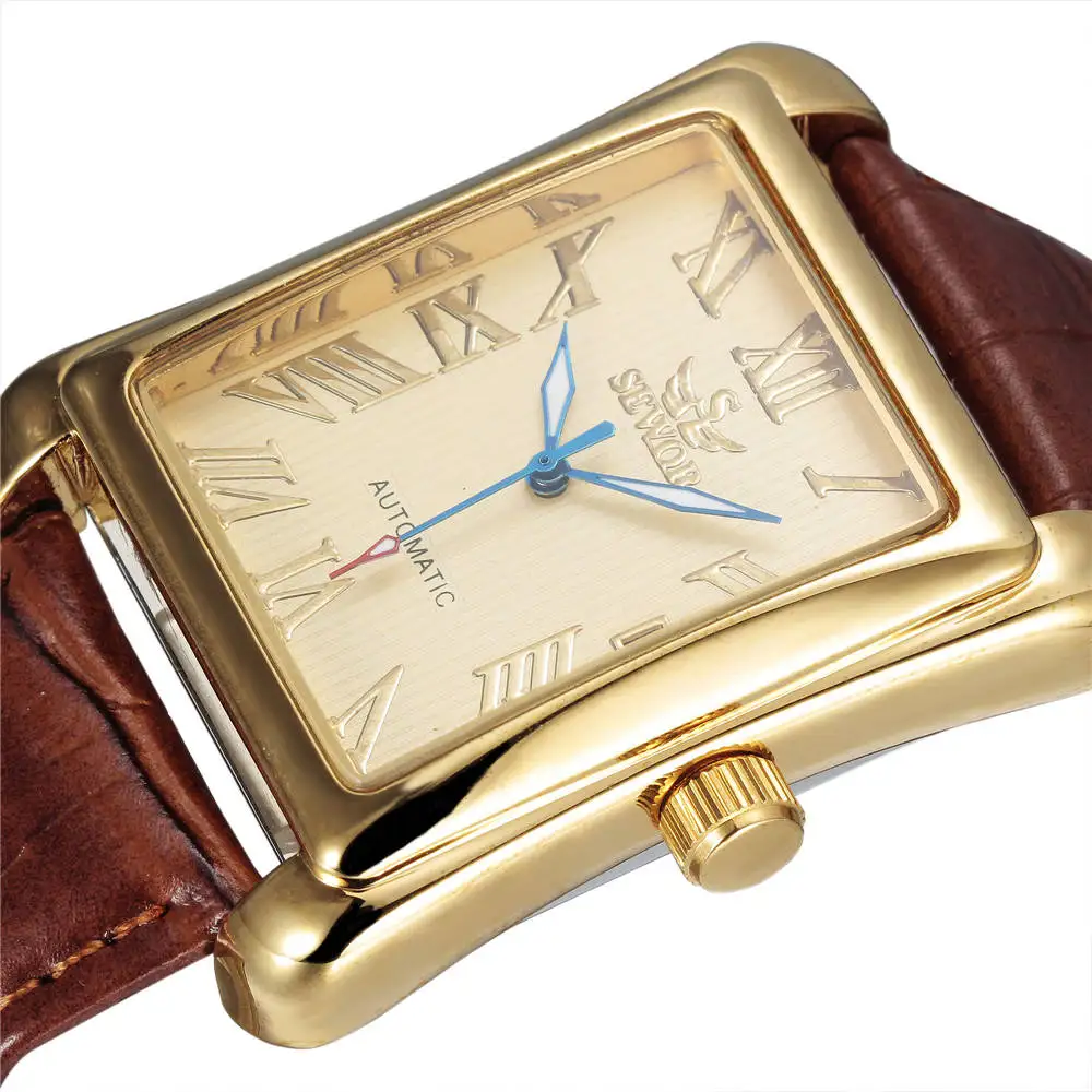 SEWOR Watch Fashion Rectangle Watches Men Gold Automatic Mechanical Wristwatches Men Luxury Business Watch relogio masculino