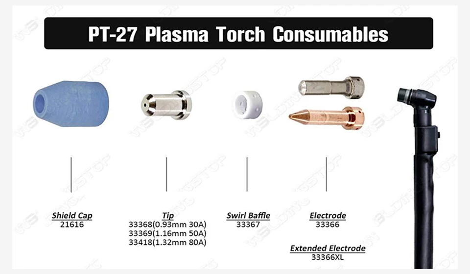 33366XL Verlängerte Elektrode für Esab PT-23 PT-27 PT23 PT27 Plasmaschneidbrenner-Verbrauchsmaterial PKG/10 – Detail 6