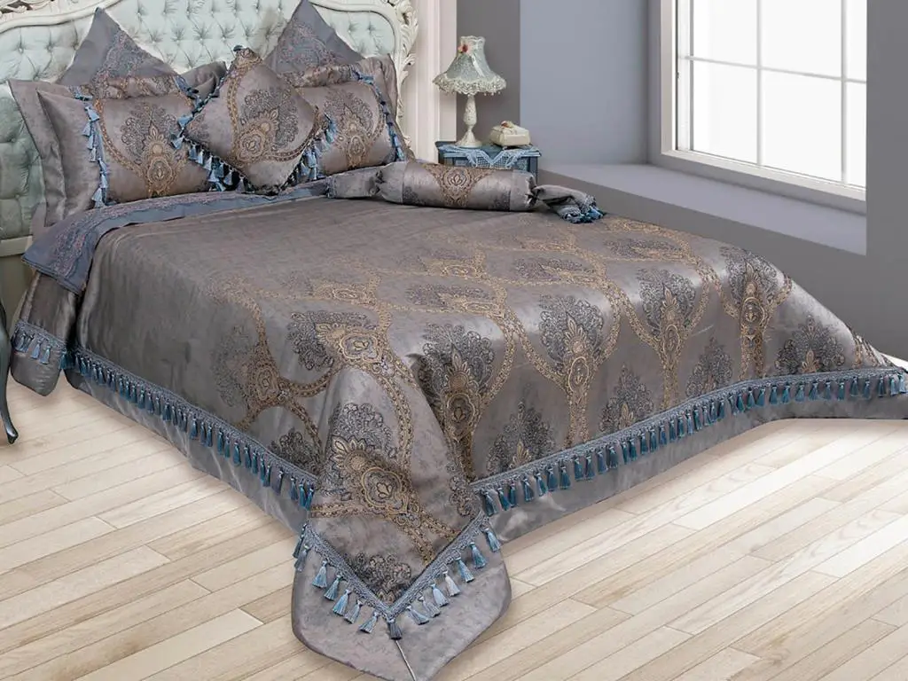 Land Of dowry Harem Jacquard Double Bed Cover Set Blue