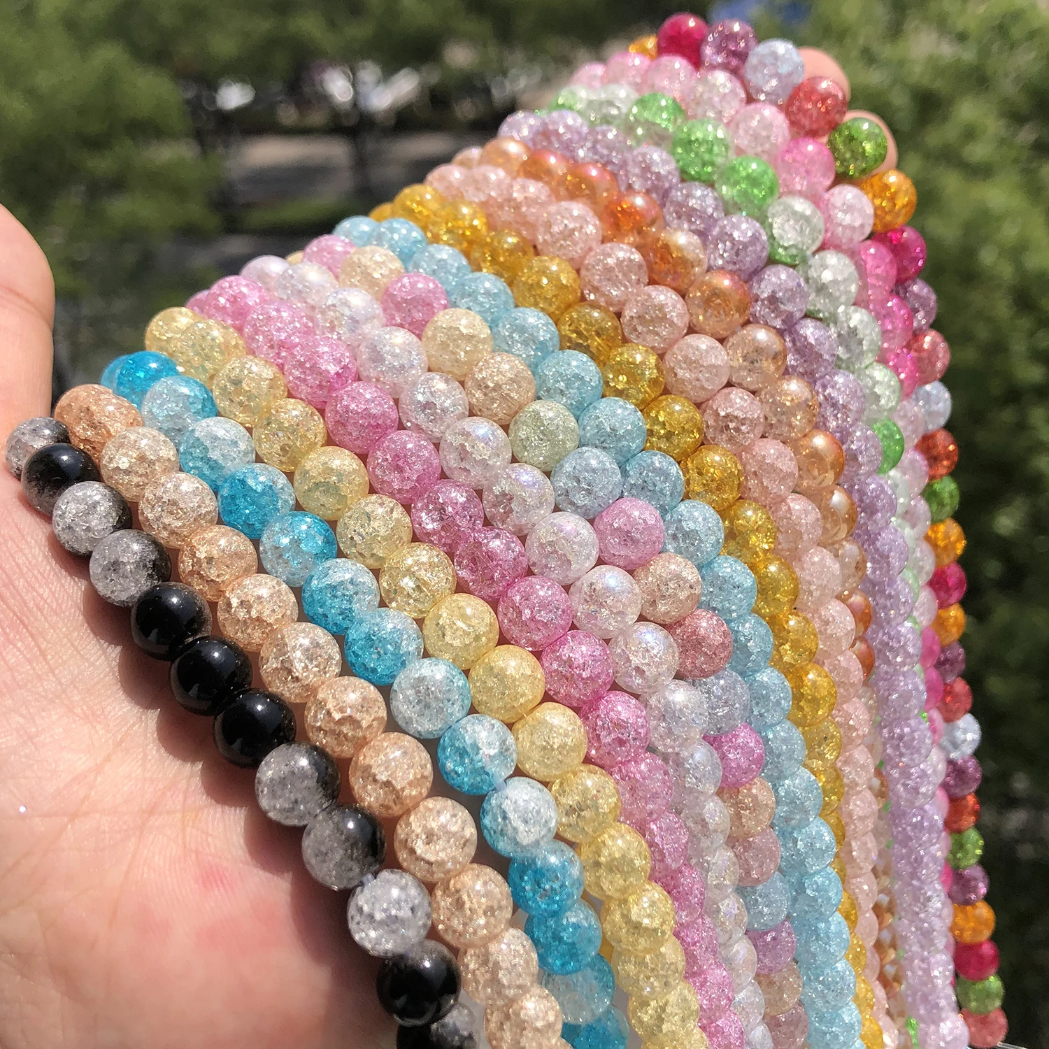 6/8/10mm Multi-color Snow Cracked Crystal Beads Round Loose Quartz Crystal Beads for Jewelry Making DIY Bracelet