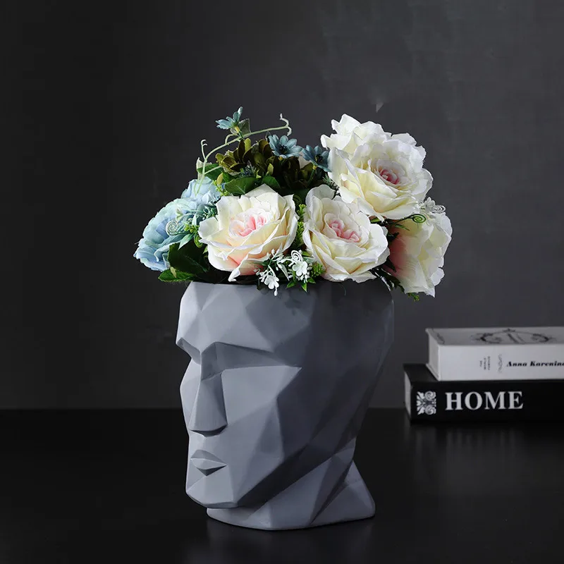

Nordic Creative Geometric Human Head Decoration Resin Vase Living Room Decoration Dried Flowers Fresh Flowers Hydroponic Vase