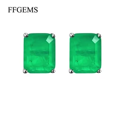 FFGems 100% Sterling Silver 925 Earrings Emerald Paraiba White Gold Green Square for Women Fine Jewelry wholesale Party Gift box