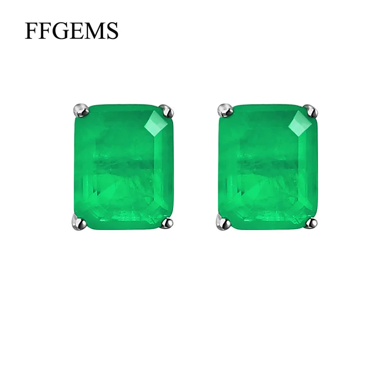 FFGems 100% srebro 925 kolczyki szmaragdowe Paraiba białe złoto zielony kwadrat dla kobiet biżuteria sprzedaż hurtowa pudełko na prezent na przyjęcie