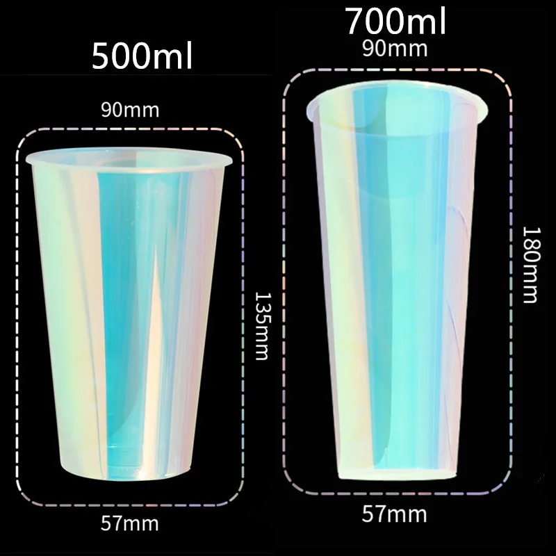 Imagem -02 - Copos Plásticos Criativos do Laser do Copo de Chá do Leite do Arco-íris Vermelho Líquido 500ml 700ml do Suco do Aniversário da Festa Bebendo Copos da Sobremesa com Tampas 50