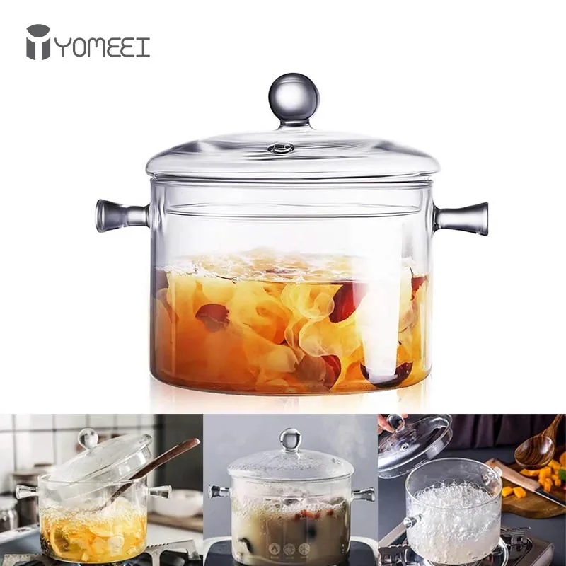 

YOMEEI Household Transparent Glass Soup Pot Kitchen Heat-resistant Porridge Pot Home Glass Bowl Kitchen Cooking Tools