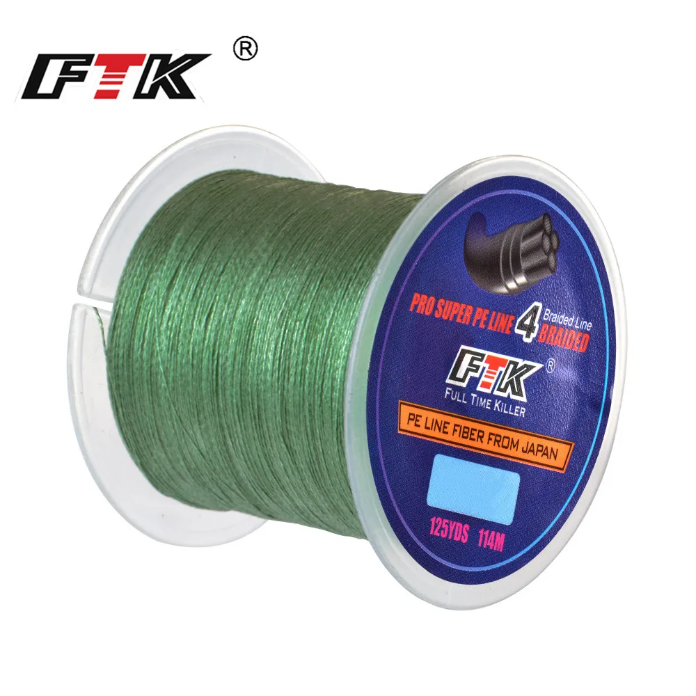 FTK 114m 125Yards 4 Strands PE Braided Fishing Line Incredibly Strong Multifilame Wire Japan Multifilament 10mm-0.40mm 8LB-60LB