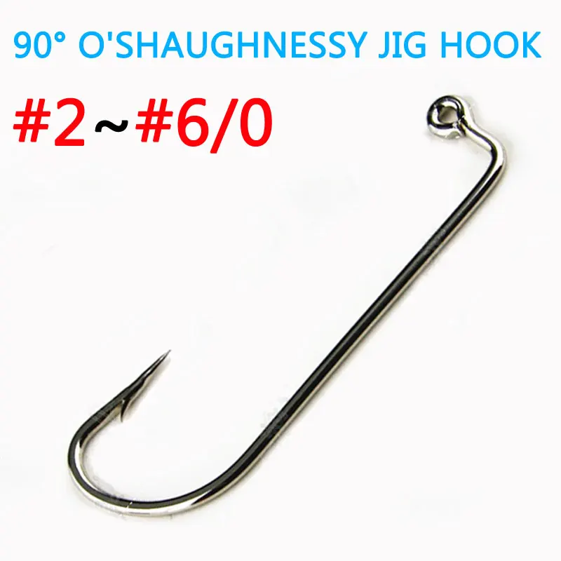 [100pcs] High Carbon Steel 90 Degree O'shaughnessy Jig Hook / Barbed Jig Fish Hook for Salltlwater Fishing Size #2~#6/0 image 2