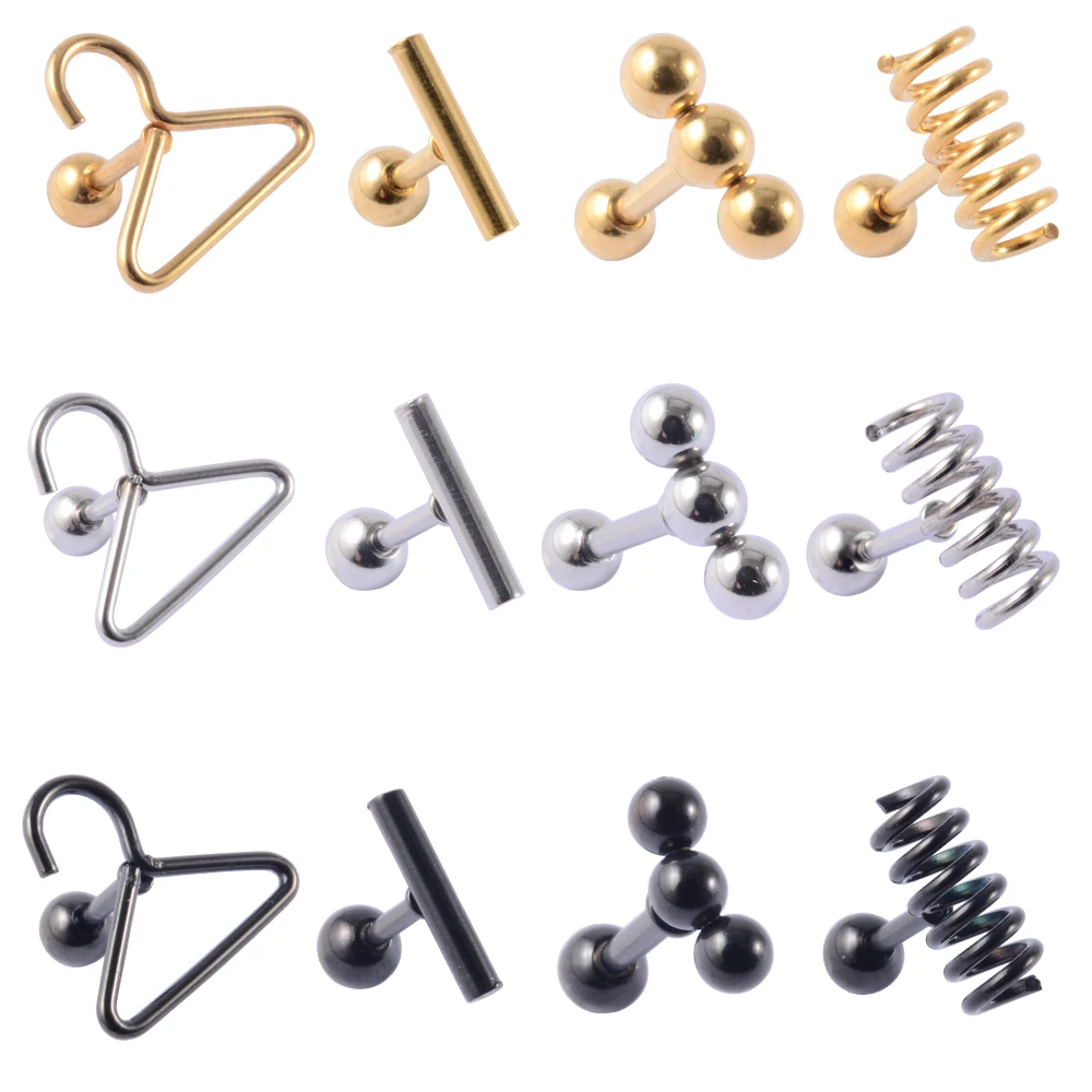 1Pair Surgical Steel Helix Cartilage Tragus Mini Stud Earrings Heart Star Moon Round Ball Snake Lobe Ear Piercing Jewelry 16G