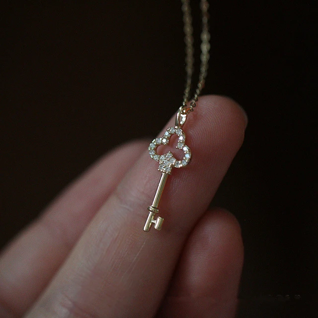 Gold Sliver Bronze 14k Gold Plated 925 Sterling Silver Key Pendant Necklace For Women