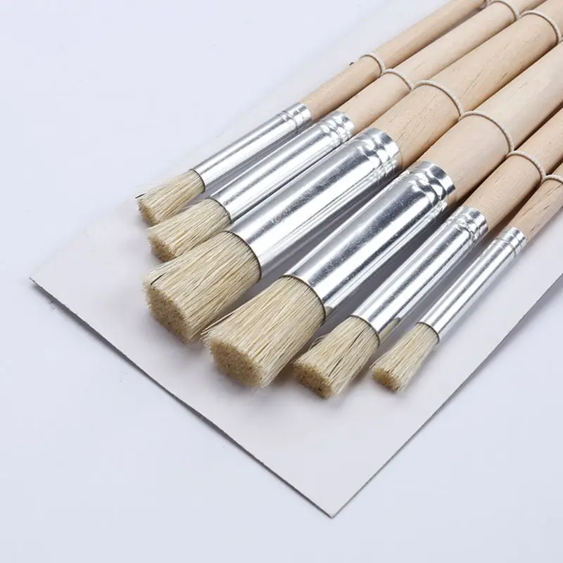 6pcs/set Watercolor Painting Stencil Brush Different Size Wooden Handle Kids Student Art Supplies