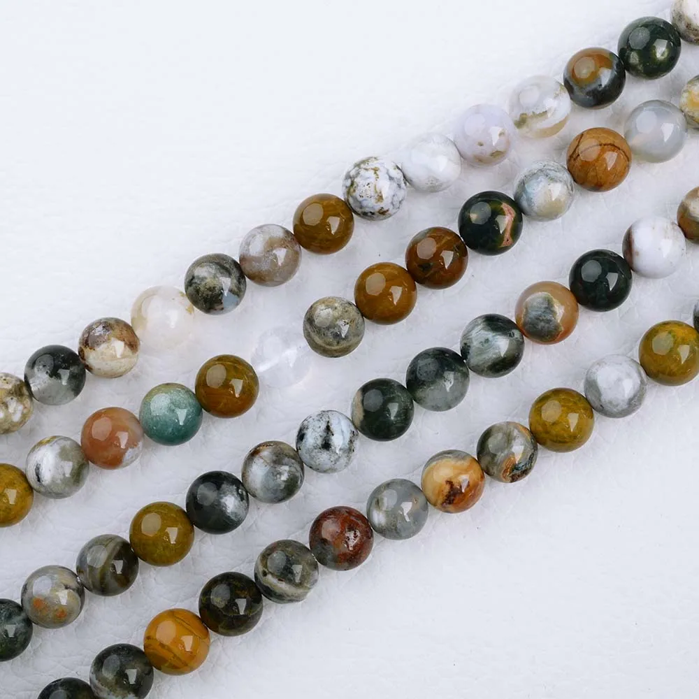 2 Strands Natural Genuine Multi-Color Green Ocean Jasper Round Jewellery Loose Ball Beads 3mm 4mm 6mm 8mm 15