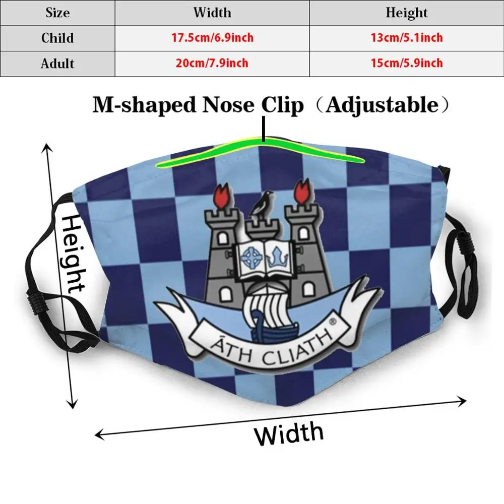 Dublin Funny Print Reusable Pm2.2408 Filter Face Mask Dublin Dubs Up The Dubs Gaa Football Ireland Dublin Dublin Facemask