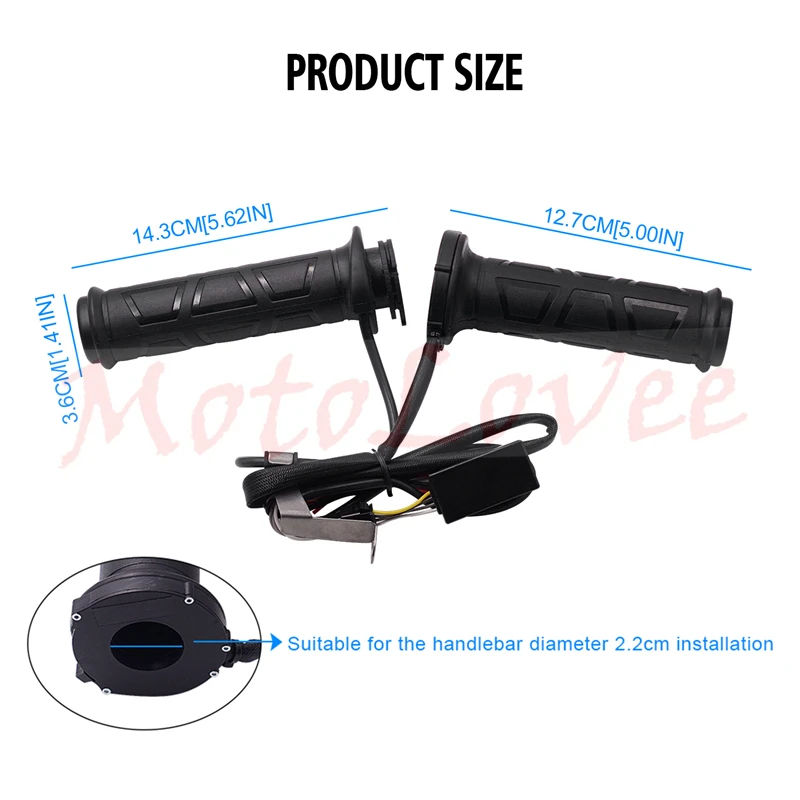 MotoLovee Universal Motorcycle 22mm Electric Heated Grips Scooter Moped Bar Hand Warmer Adjustable Hot Grip 12V Pair