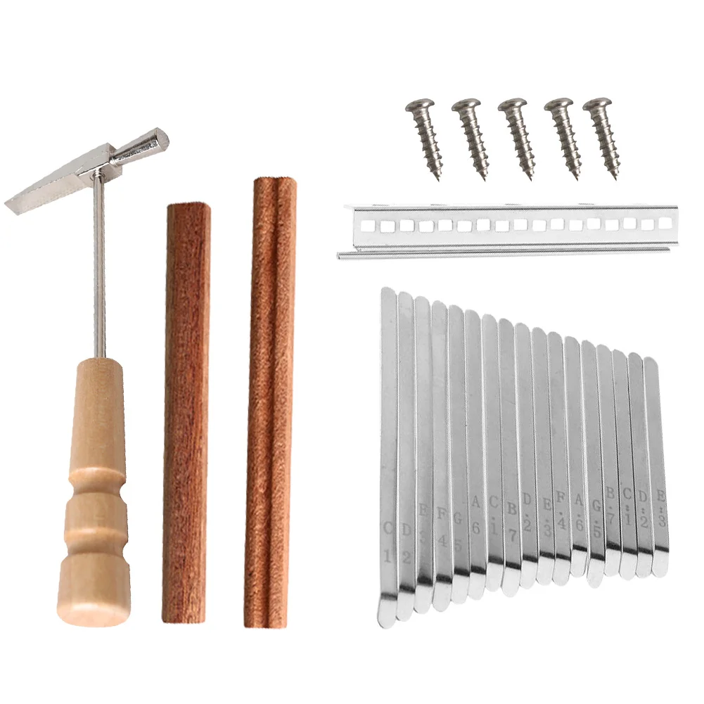 Thumb Piano Replacement Parts Set Kit for 17 Keys Kalimba with Keys Bridge Tuning Hammer Kit Thumb Finger Piano Accessories