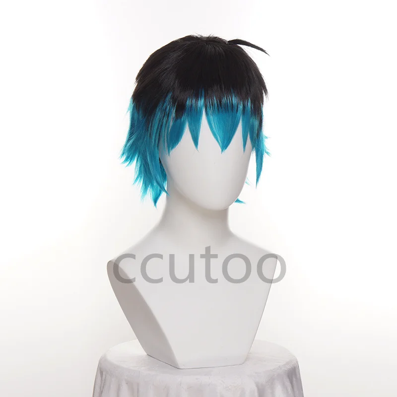 Luka Couffaine Cosplay Wig Short Black Blue Hair Cosplay Anime Cosplay Heat Resistant Synthetic Wigs Halloween + Wig Cap