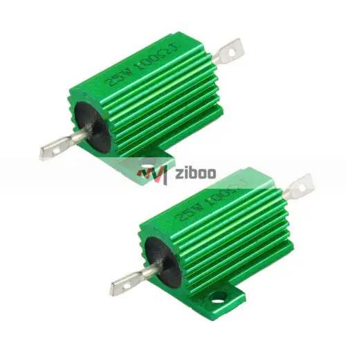 2Pcs 25W 100 Ohm Green Aluminum Housed Wirewound Resistors 51 x 21 x 15mm