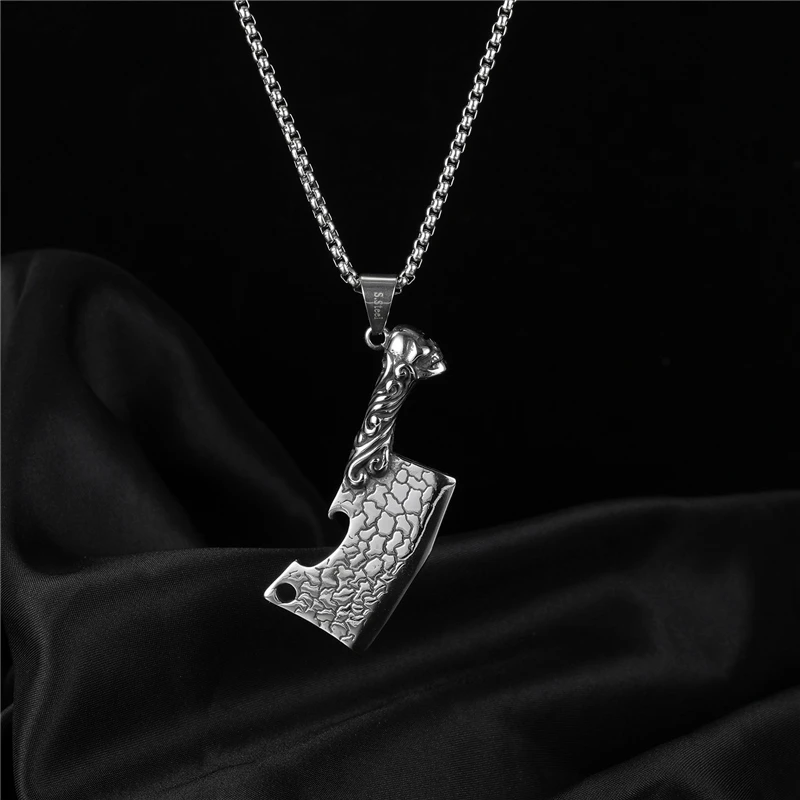 Viking Necklace Men Retro Cool Knife Pendant With Stainless Steel Chain Charms Meat Cleaver Handmade Jewelry Gifts Dropshipping