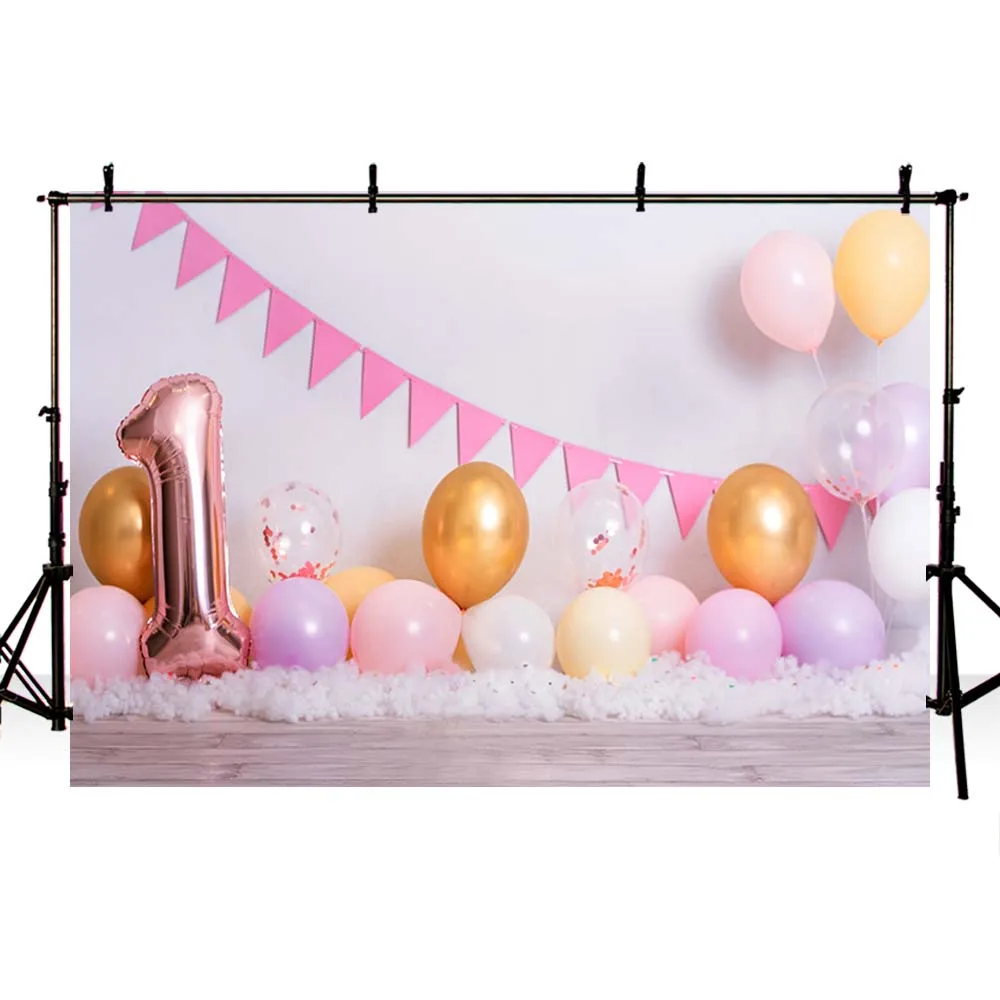 Mehofond-fondo fotográfico con globos dorados y rosas, telón de fotografía para fiesta de primer cumpleaños, estudio de algodón, retrato de recién nacido, sesión fotográfica