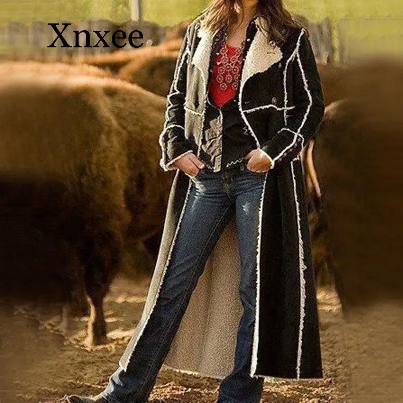 

X-long Slim Wool Blend Ladies Coat Solid Patchwork Women's Jacket Long Double Breasted Casual Korean Womens Fashion Coat