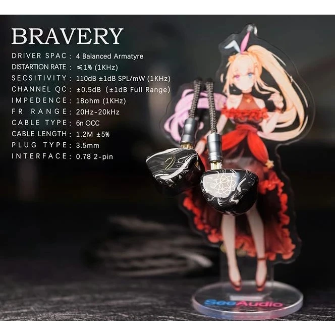 SeeAudio Braveryイヤフォンacg人気のHi-Fiインイヤーモニタ4Bhifi iemイヤホン、6nocc hakugiケーブル付き