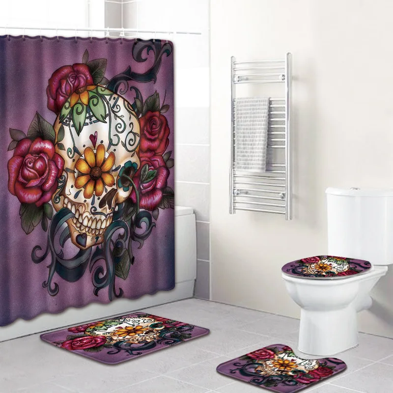 Trendy African Women 3D Print bathroom carpet 180*180cm Shower Curtain 4 Piece Set Non-slip Floor Mat/Rugs Toilet Cover Bath Pad