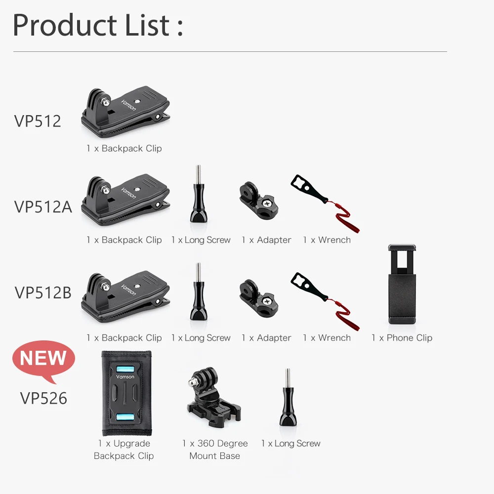 Vamson per GoPro 10 9 8 accessori supporto per morsetto con Clip per zaino per Go Pro Hero 7 6 5 4 per Yi 4K per SJCAM per EKEN Action Camera