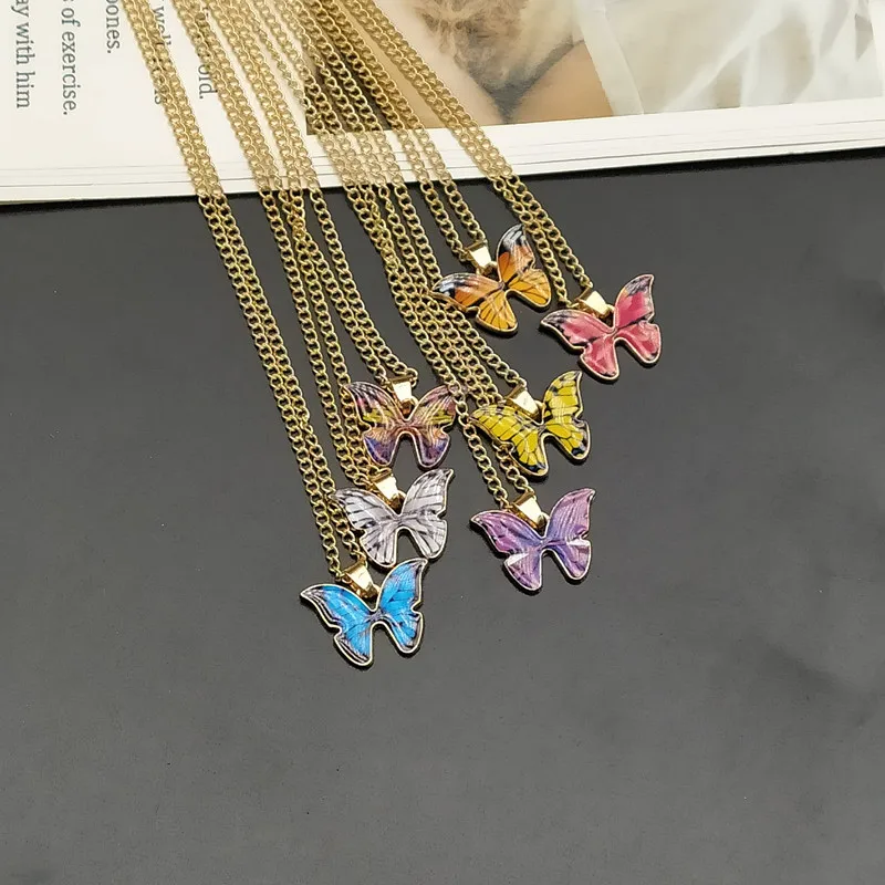 Korean Fashion Cute Butterfly Pendant Necklace for Women Golden Color Statement Necklace Jewelry Gifts Wholesale Dropshipping