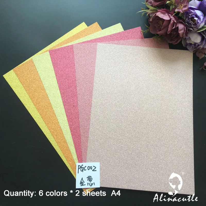 6 colors x 2Sheet Card Stock Paper Card Stock Color Shades Glitter A4 250gsm Paper DIY Scrapbooking Paper Pack Paper Craft