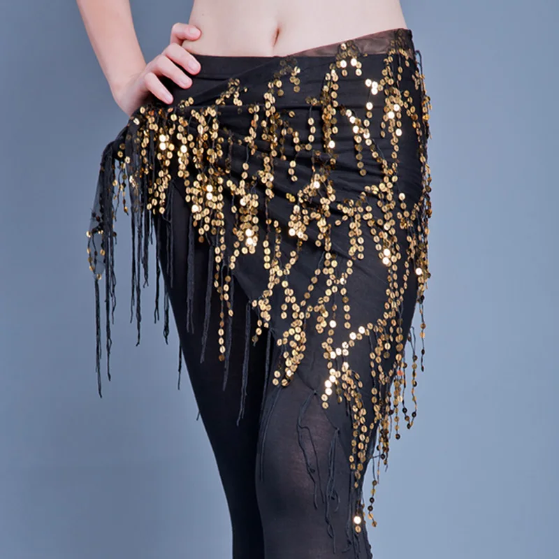 สไตล์ใหม่Belly Dance Sequinsพู่อินเดียBelly Danceสะโพกผ้าพันคอสำหรับสุภาพสตรีเต้นรำเข็มขัด 11 ชนิดสี