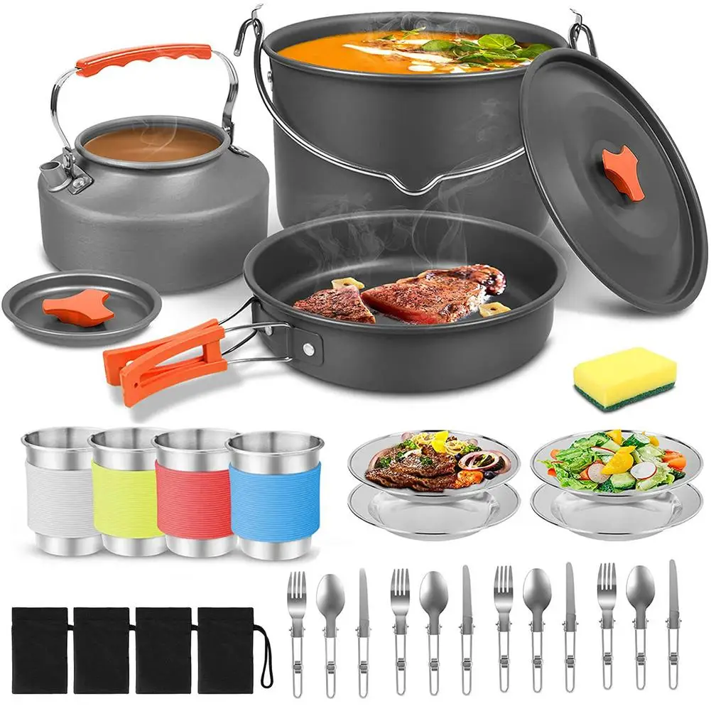 

20PCS/SET Camping Cookware Mess Kit With Folding Camping Stove Cups Plates Frying Pan For Camping Backpacking Outdoor Picnic