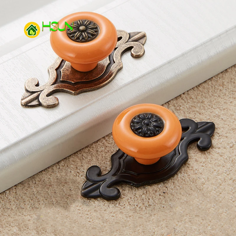 Ceramic Knob Cabinet Handle Metal Zinc Red Yellow Green Black Orange White Colorful Vintage Furniture Drawer Door Pull