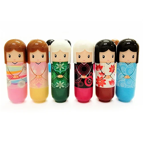 1Pc Cute Japanese Doll Clear Moisturizing Repair Lip Balm Lip Protector Lipstick Moisturizing Anti-Drying Lip Balm Random Color