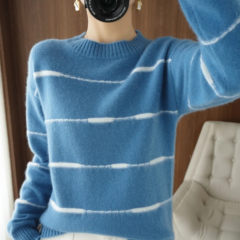 2021 New Cashmere Sweater Women's O-neck Wool Knitted Sweater Fashion Loose Round Neck Thicken Winter Warm Knitted Base Shirt