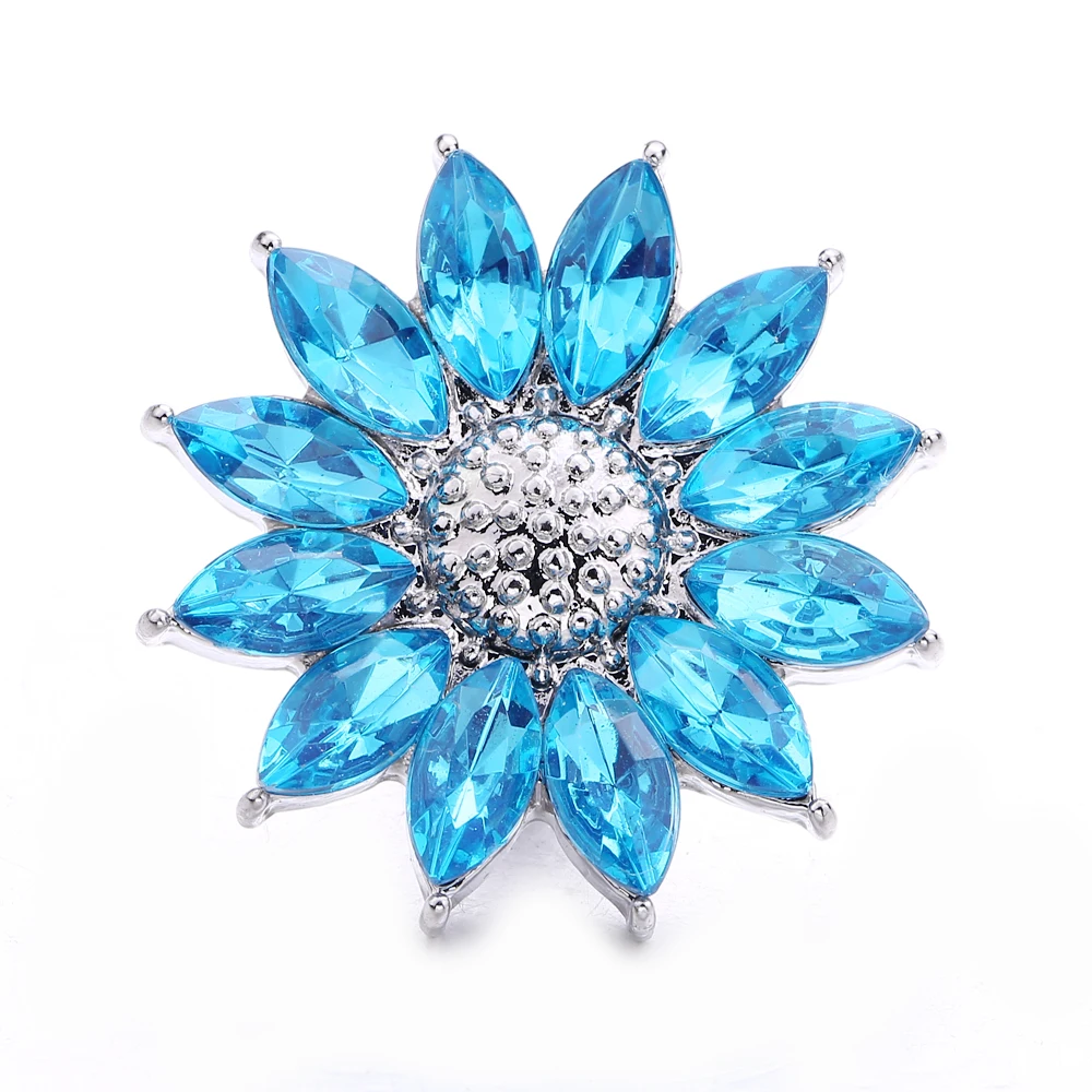 5pcs/lot Wholesale Snap Button Jewelry Charms Vintage Metal Blue Crystal Rhinestone Flower 18mm Snap Buttons Fit Snap Bracelet