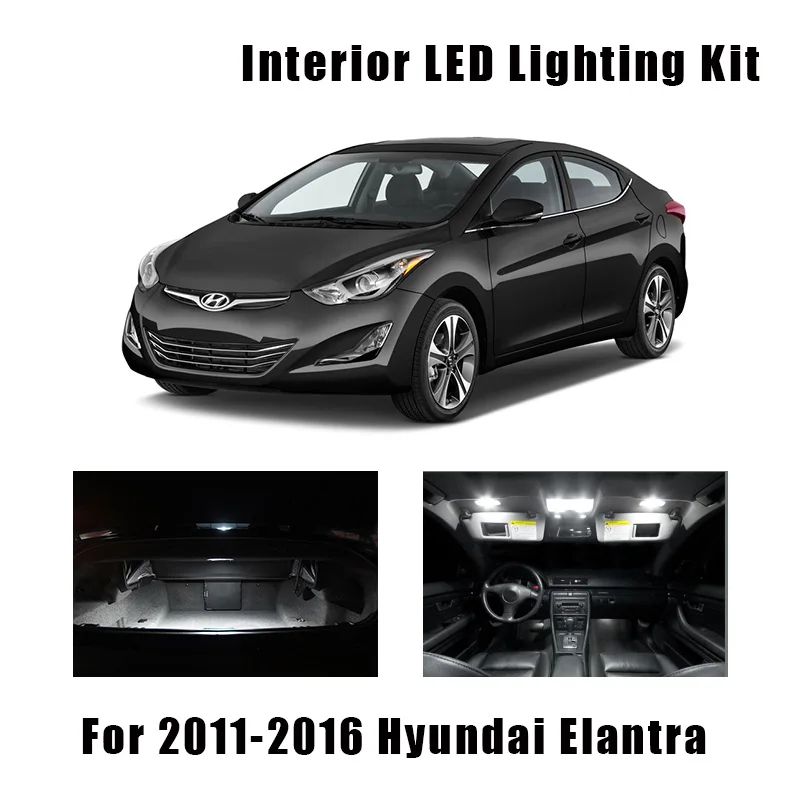 9 Bulbs White LED Car Ceiling Light Interior Kit For 2011-2014 2015 2016 Hyundai Elantra Map Dome Cargo License Plate Lamp