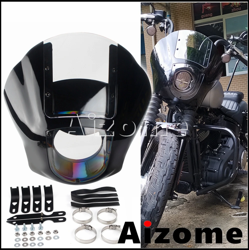 

5 3/4 Quarter Headlight Windshield Fairing For Harley Sportster XL 1200 883 Iron SuperLow Roadster Forty Eight Custom 1988-21