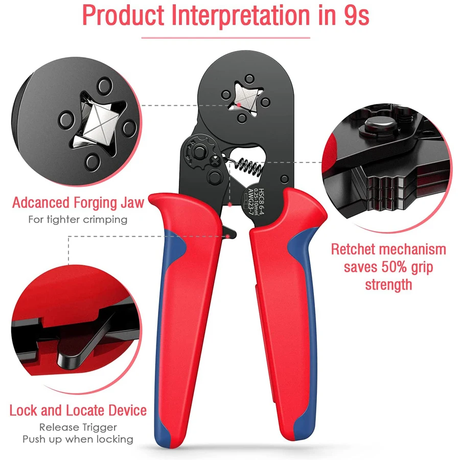 Ferrule Crimping Tool Kit 0.25-10mm² Self-adjustable Ratchet Wire Crimping Plier Crimper Plier Set Tubular Terminals Clamp Tool