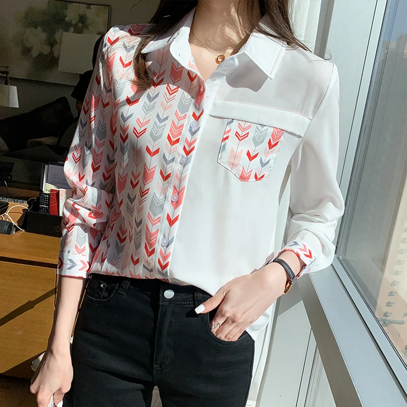 Wit Kantoor Dame Chiffon Blouse Lange Mouw Vrouwen Kleding 2021 Lente Mode Fall Womens Tops Chemisier Femme