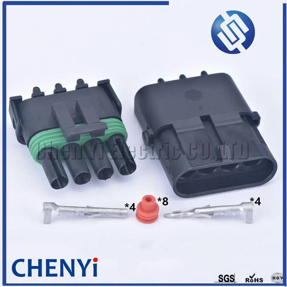 1 set 4 pin 2.5 Male and Female Electrical Plug pa66 waterproof Weather Pack Square wire connector 12010974 12015797