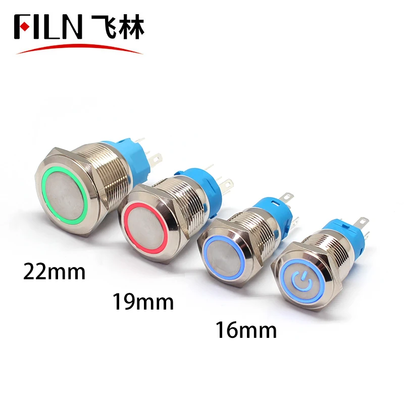 

16mm 19mm 22mm 12v LED 1NO1NC Waterproof Metal Push Button Switch Momentary Latch on Off Car Moto