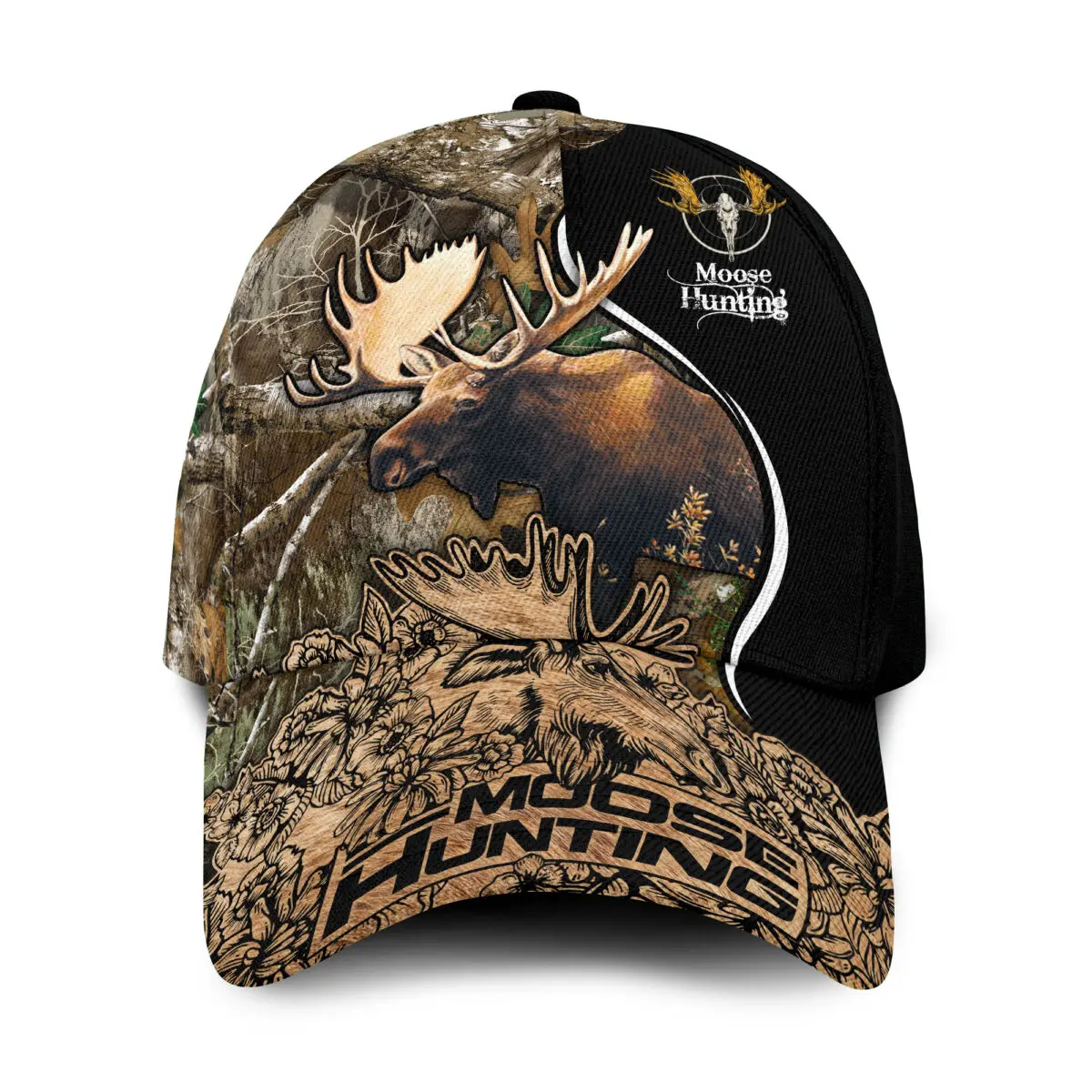 Moose Hunting Camo Skull Multicolor All Over Printed Snapback Hat Unisex Adult Hip Hop Headwear Outdoor Sun Visor Baseball Cap