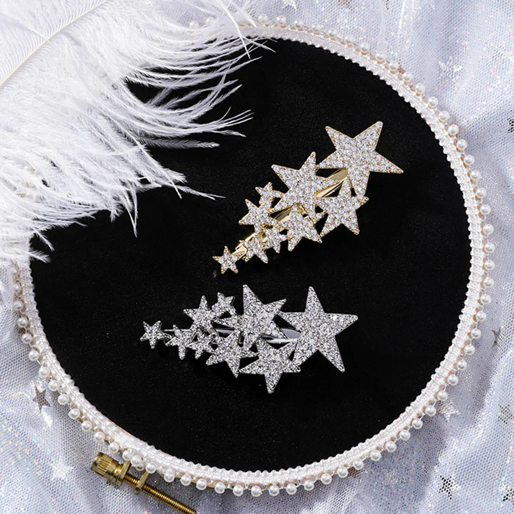 Women Shiny Stars Rhinestone Hairpins Crystal Hair Clips Barrette Slide Grips Bangs Clip Sweet Headwear Korean Hair Accessories