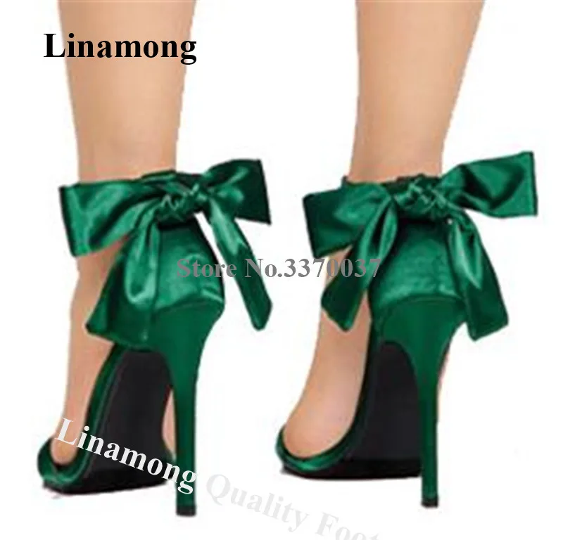 

Women Elegant Fashion Open Toe Satin Stiletto Heel Back Bowtie Sandals Green Pink One Strap High Heel Sandals Formal Dress Shoes