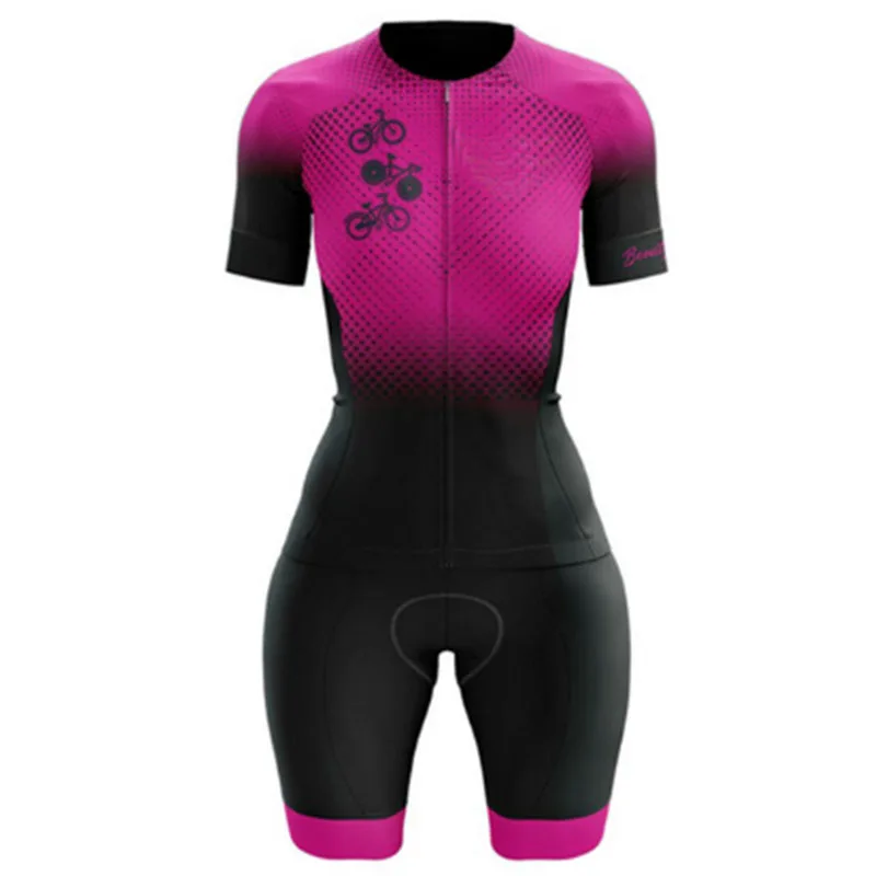 

VEZZ0 Women's Cycling Clothing Jumpsuit Triathlon Short Sleeve Female Cycling Monkey Gel Shorts Skinsuit