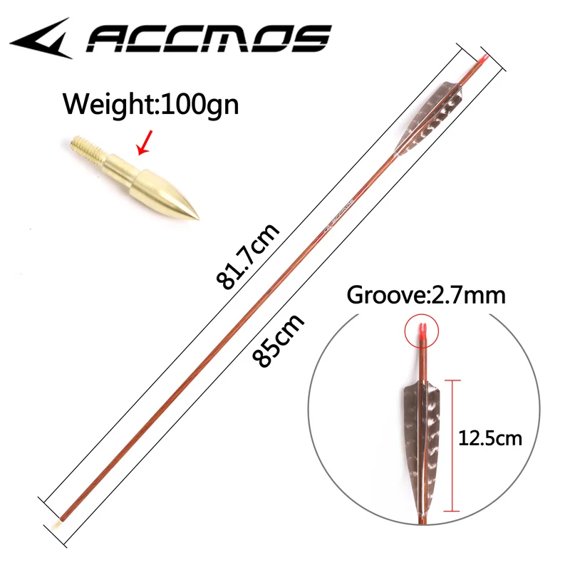 6/12pcs 32 inch Wood Skin Pure Carbon Arrows Spine 400 450 500 600 With 5\